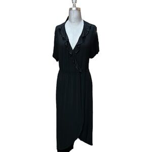 Liz Lange Black Ruffle Neck Faux Wrap Dress Size XL